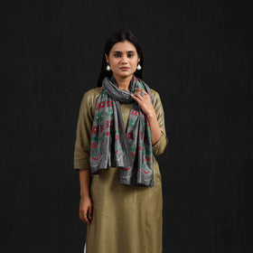 Grey - handloom tussar silk bengal kantha work stole 58