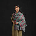 Grey - handloom tussar silk bengal kantha work stole 58