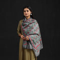 Grey - handloom tussar silk bengal kantha work stole 59