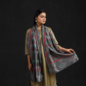 Grey - handloom tussar silk bengal kantha work stole 59