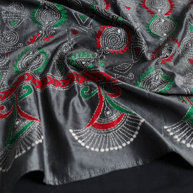 Grey - handloom tussar silk bengal kantha work stole 61