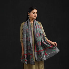 Grey - handloom tussar silk bengal kantha work stole 61