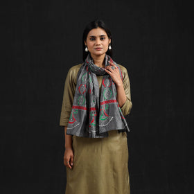 Grey - handloom tussar silk bengal kantha work stole 61