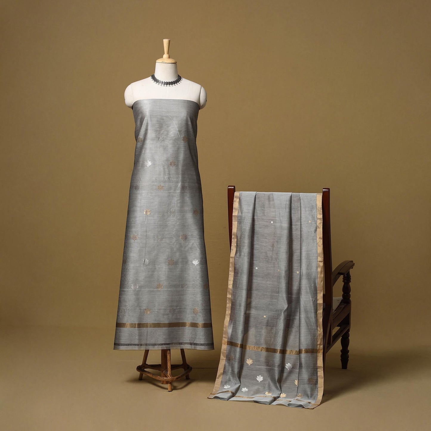 Handloom zari buti chanderi silk 2pc unstitched dress