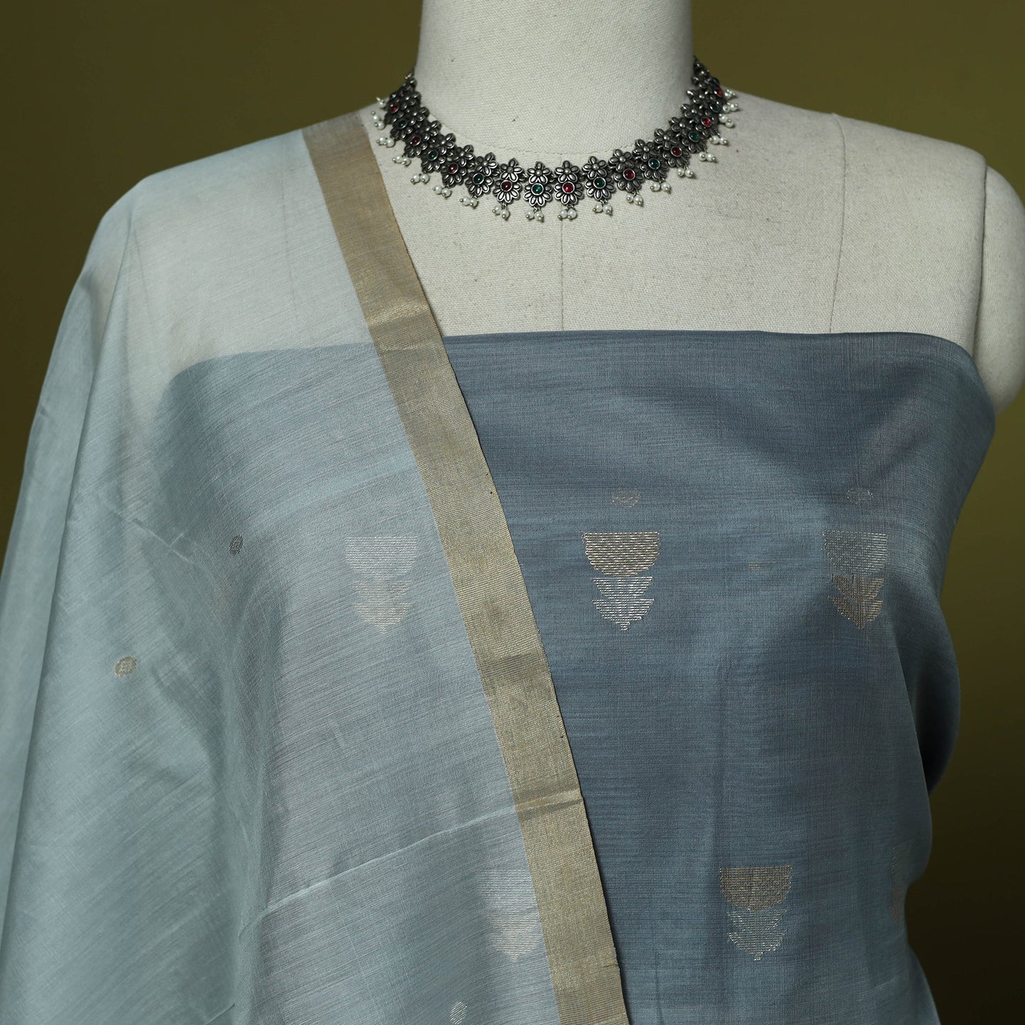 Handloom zari buti chanderi silk 2pc unstitched dress
