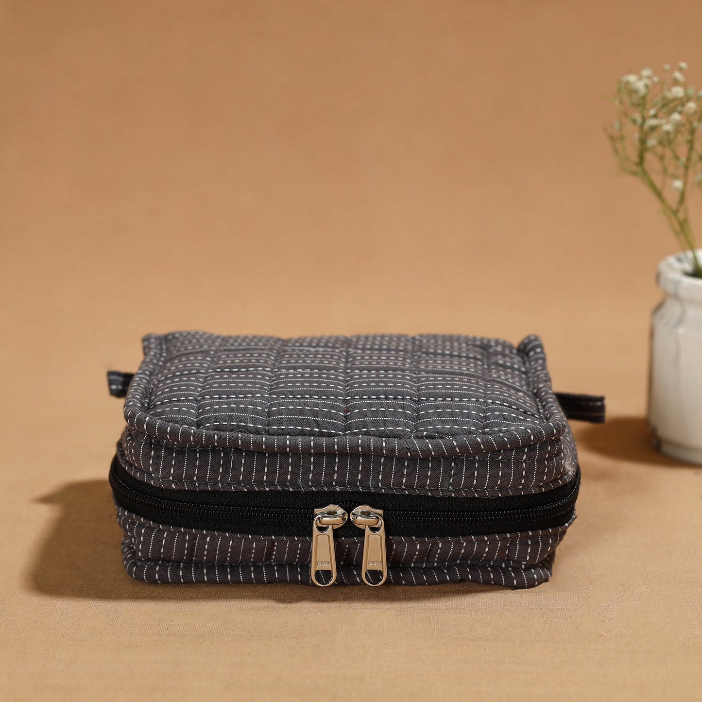 Grey Handmade 4 Pockets Cotton Jewelry Bag 13