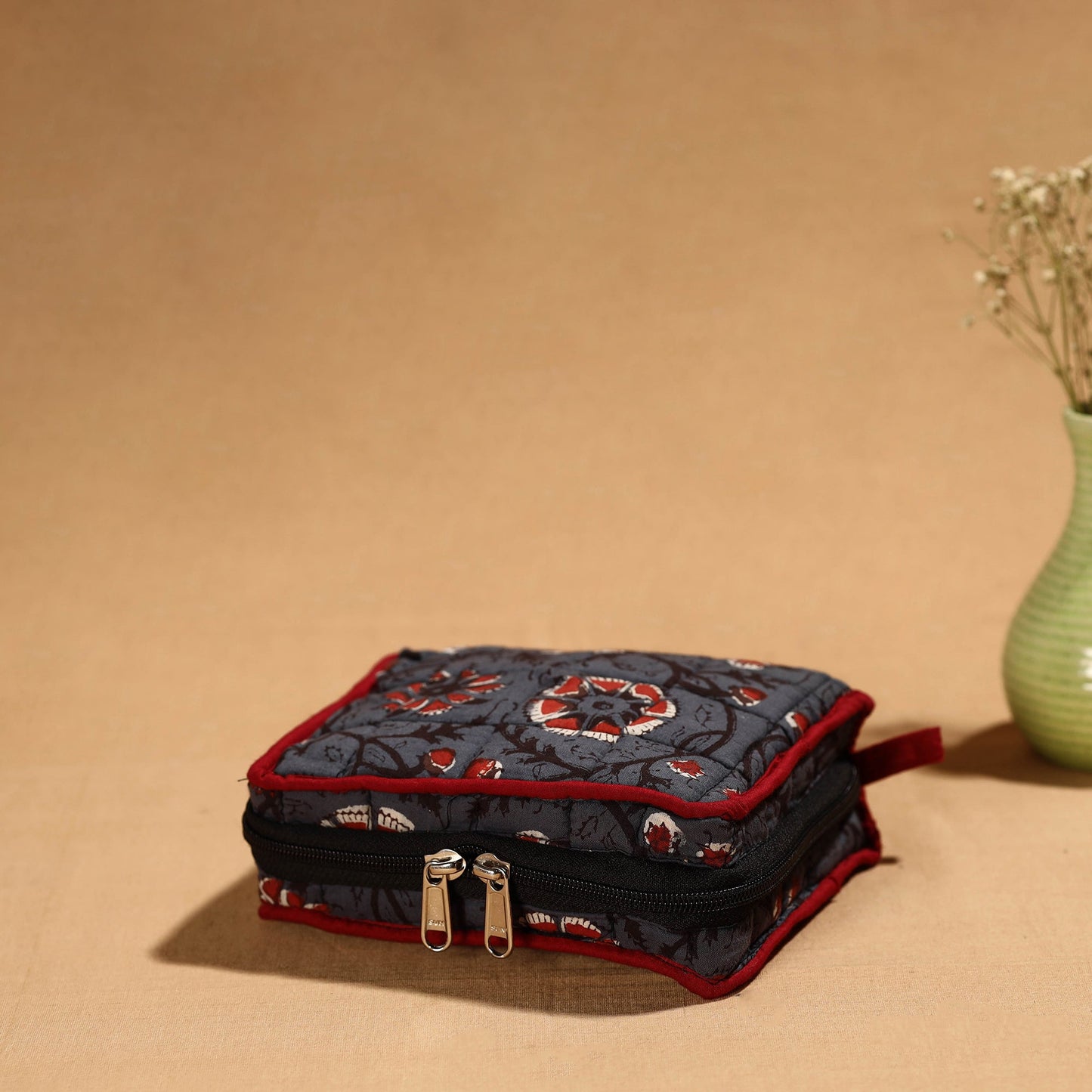 Grey Handmade Cotton Jewelry Bag - 4 Pockets | iTokri