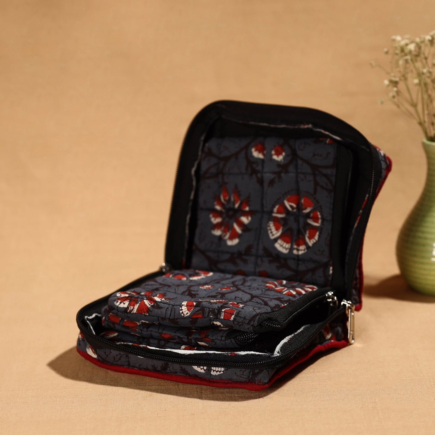 Grey Handmade Cotton Jewelry Bag - 4 Pockets | iTokri