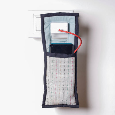 Grey Handmade Cotton Fabric Mobile Charging Holder 