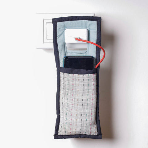 Grey Handmade Cotton Fabric Mobile Charging Holder 