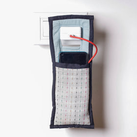 Grey Handmade Cotton Fabric Mobile Charging Holder 