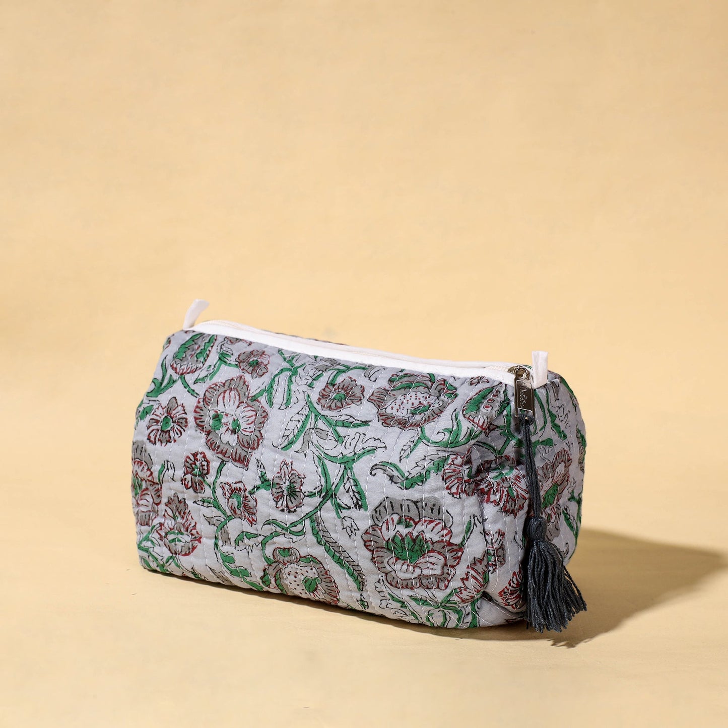  Handmade Cotton Fabric Quilted Utility Pouch With Tassel 