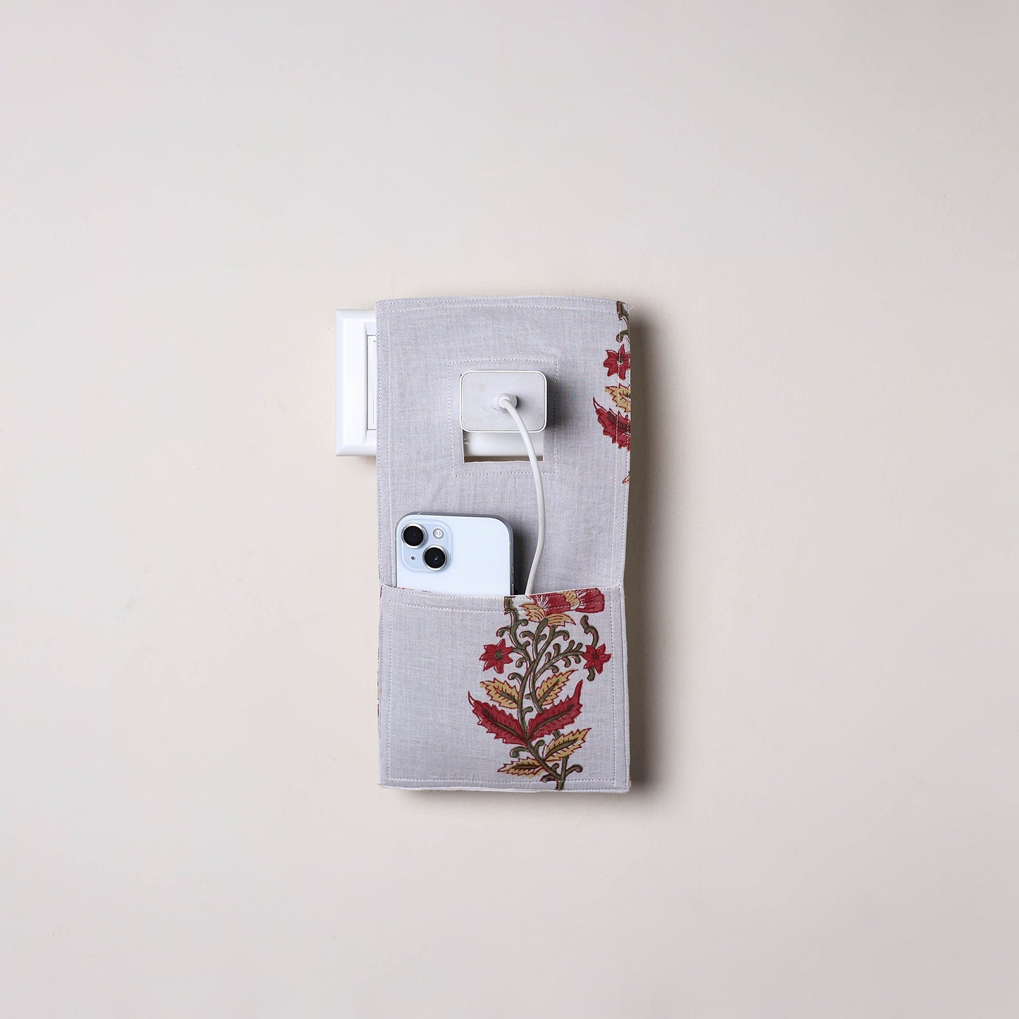 Grey Handmade Cotton Mobile Charging Holder