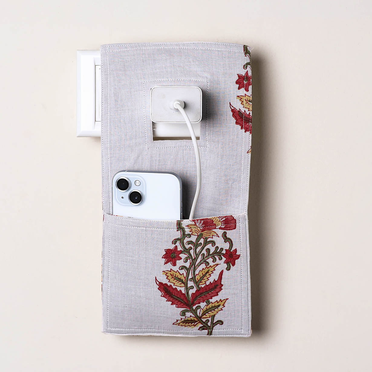 Grey Handmade Cotton Mobile Charging Holder
