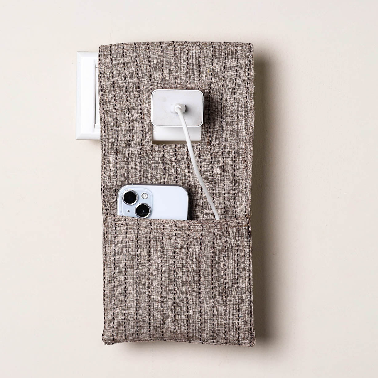 Grey Handmade Cotton Mobile Charging Holder