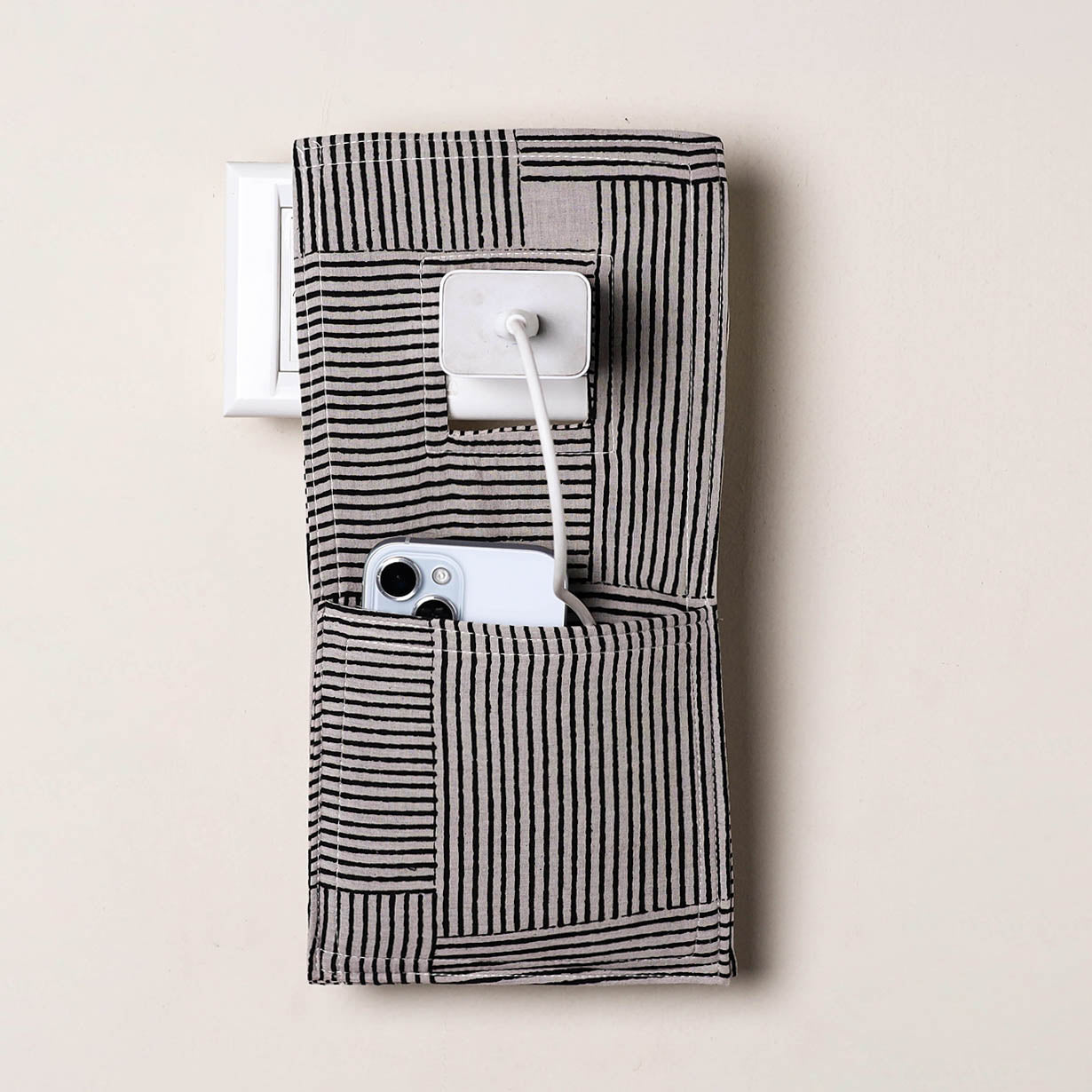 Grey Handmade Cotton Mobile Charging Holder