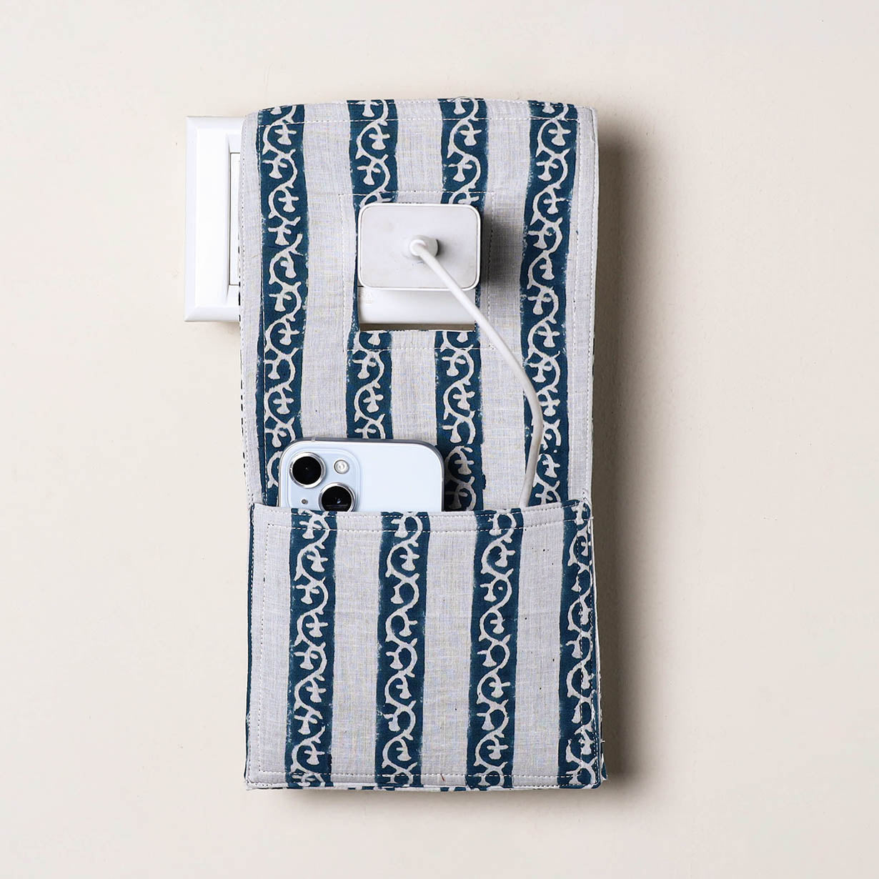 Grey Handmade Cotton Mobile Charging Holder