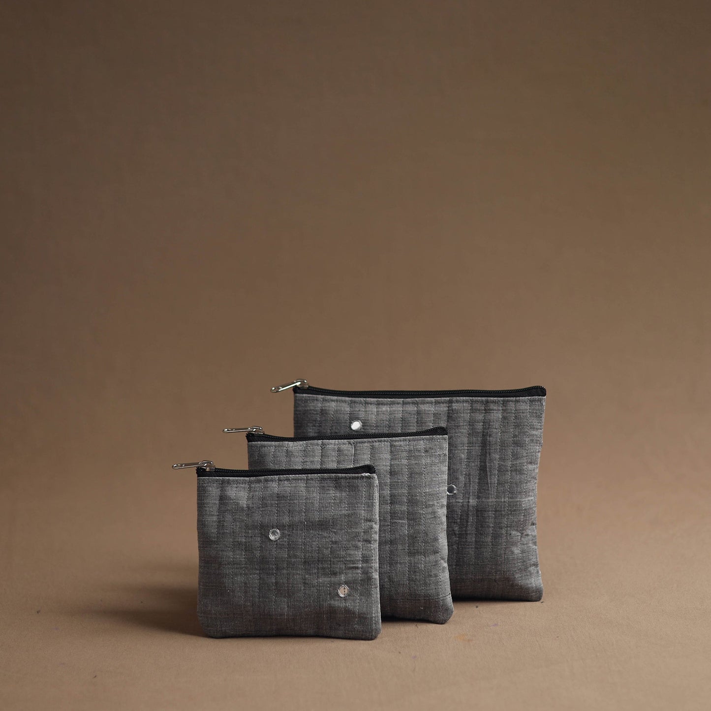 Grey - handmade cotton multipurpose utility pouches (set