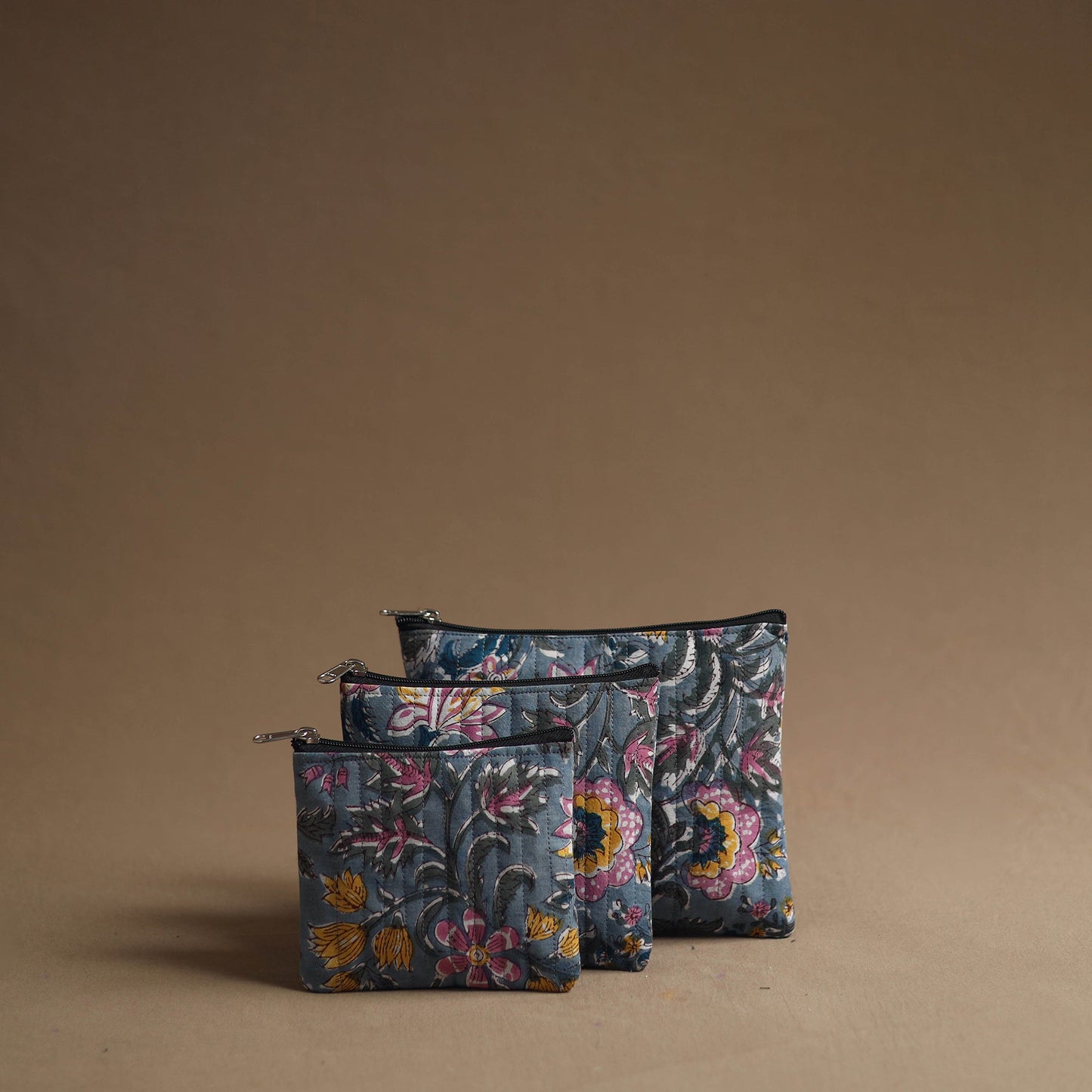 Grey - handmade cotton multipurpose utility pouches (set