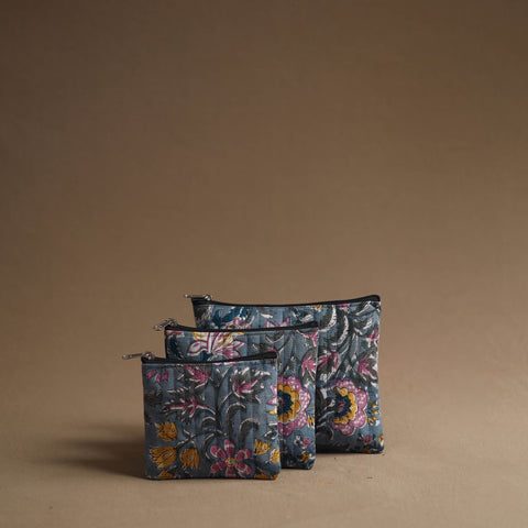 Grey - handmade cotton multipurpose utility pouches (set