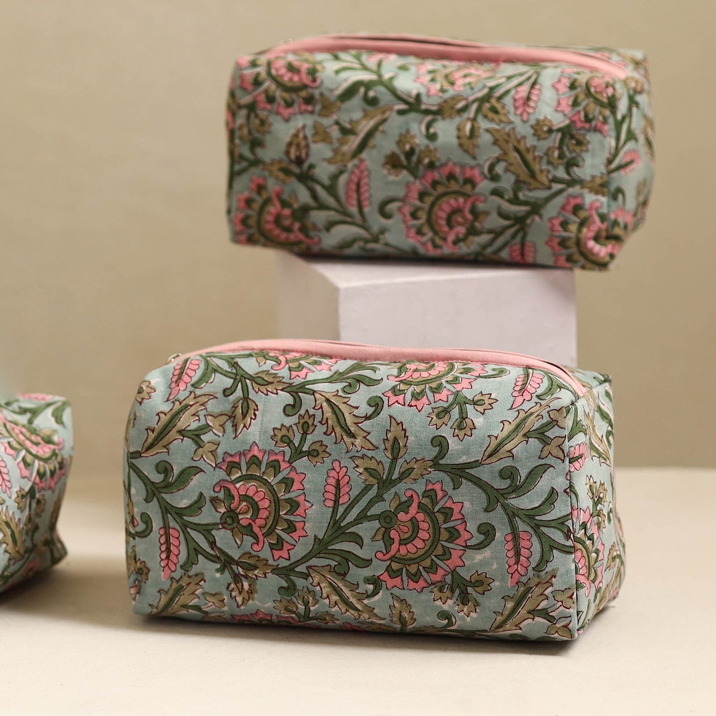  Grey Handmade Cotton Toiletry Bags (Set of 3) 