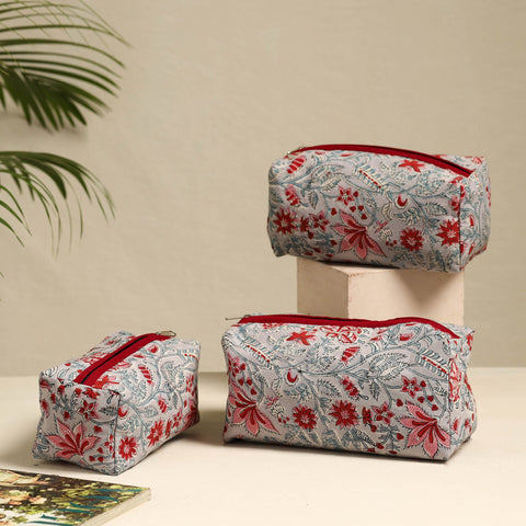  Grey Handmade Cotton Toiletry Bags (Set of 3)