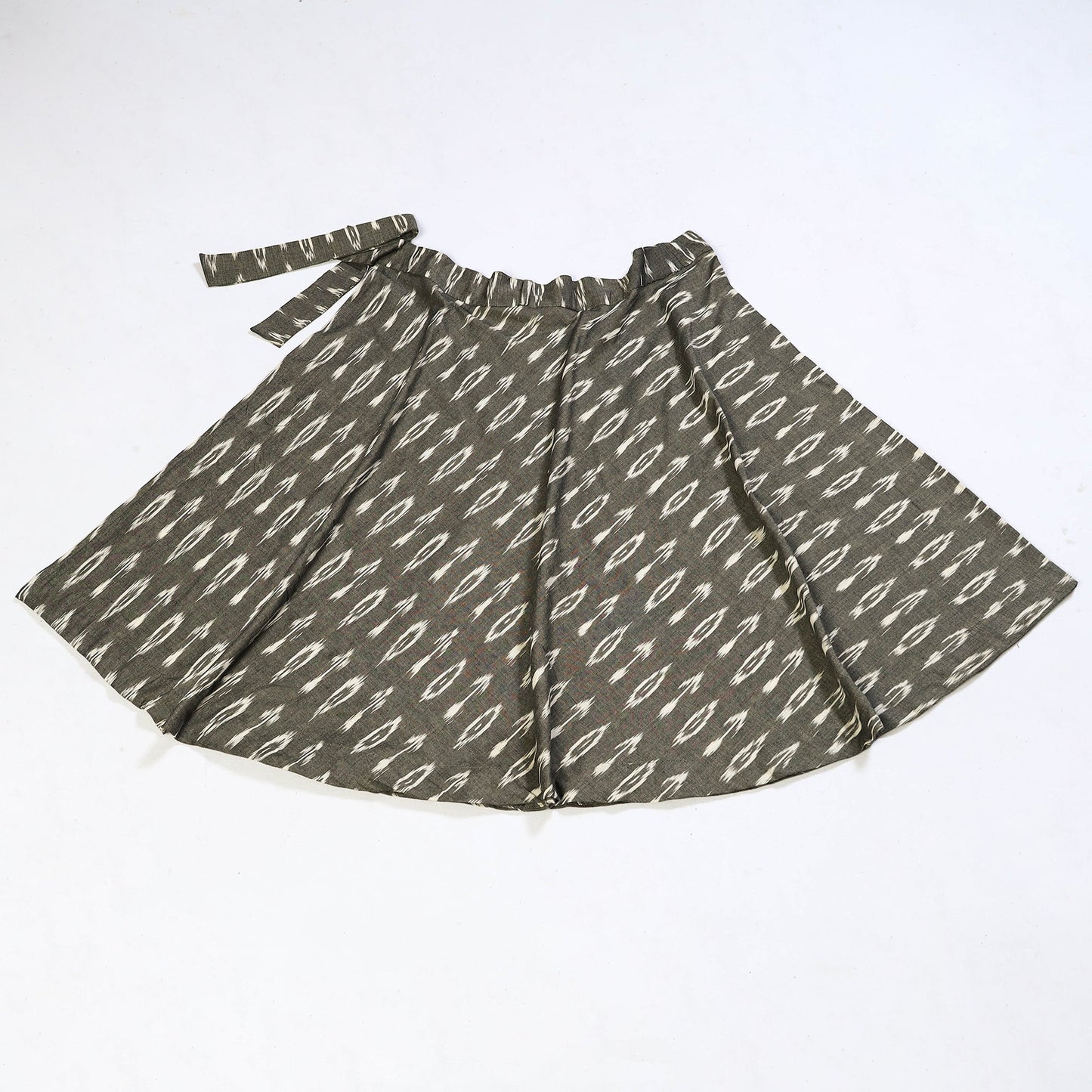 Grey Handmade Cotton Wrap Around Pochampally Ikat Skirt