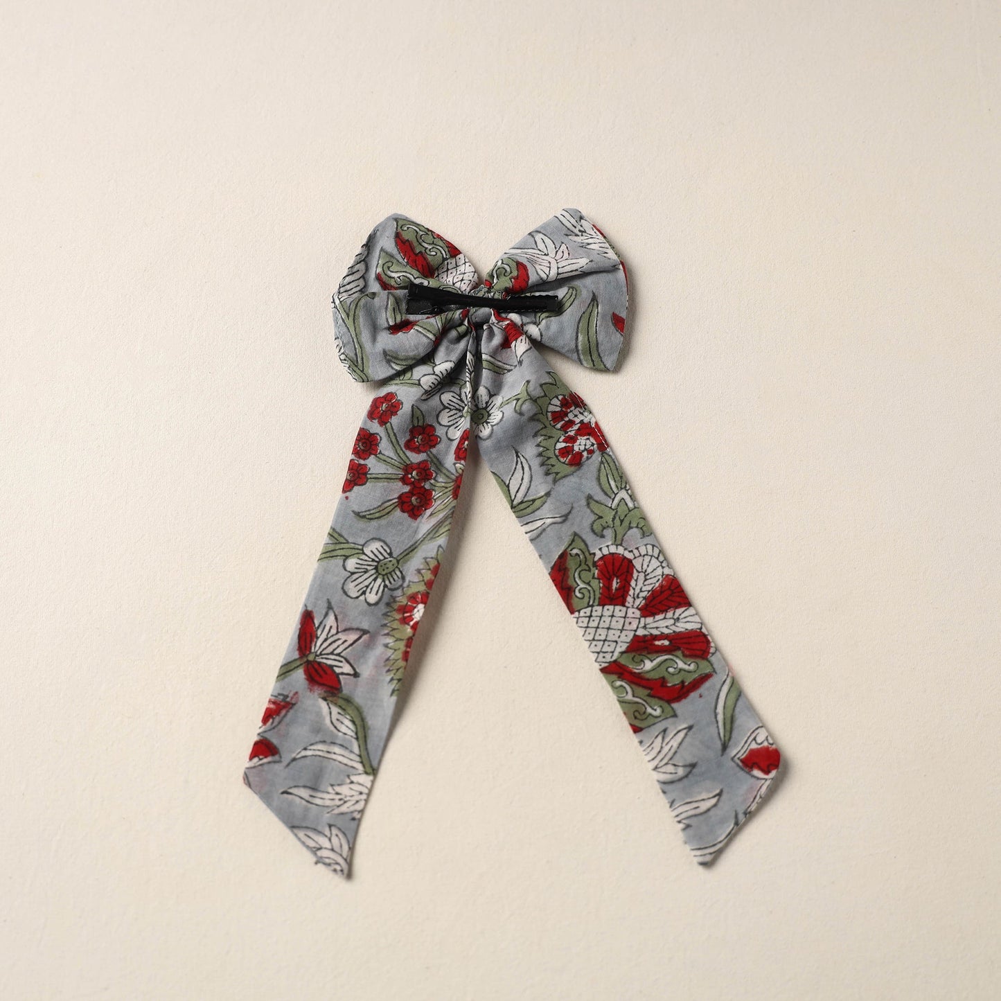 Grey Handmade Fabric Bow Hair Clip