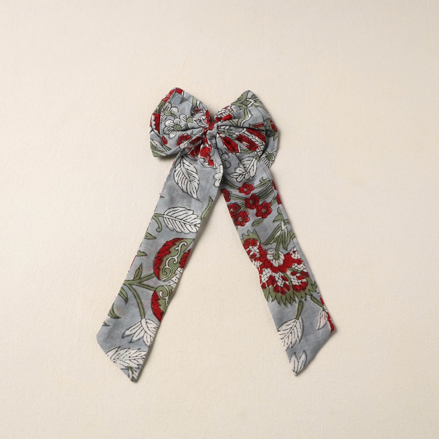 Grey Handmade Fabric Bow Hair Clip