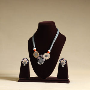 Grey - handmade gs jute fabart necklace set 05 - handcrafted