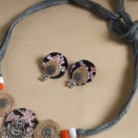 Grey - handmade gs jute fabart necklace set 05 - handcrafted
