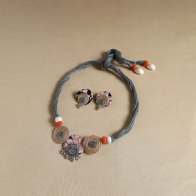 Grey - handmade gs jute fabart necklace set 13 - handcrafted