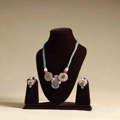Grey - handmade gs jute fabart necklace set 13 - handcrafted