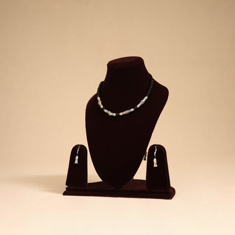 Grey - handmade metal beadwork necklace set 52 - handcrafted