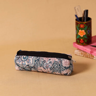 Grey Handmade Quilted Cotton Pencil Pouch