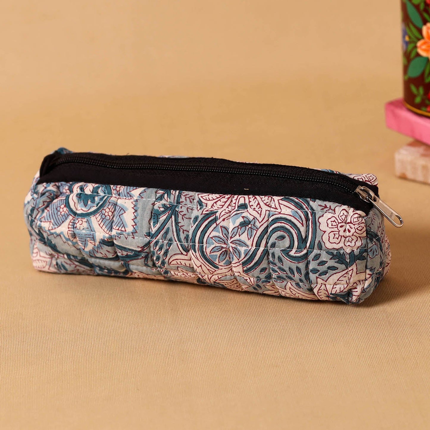 Grey Handmade Quilted Cotton Pencil Pouch