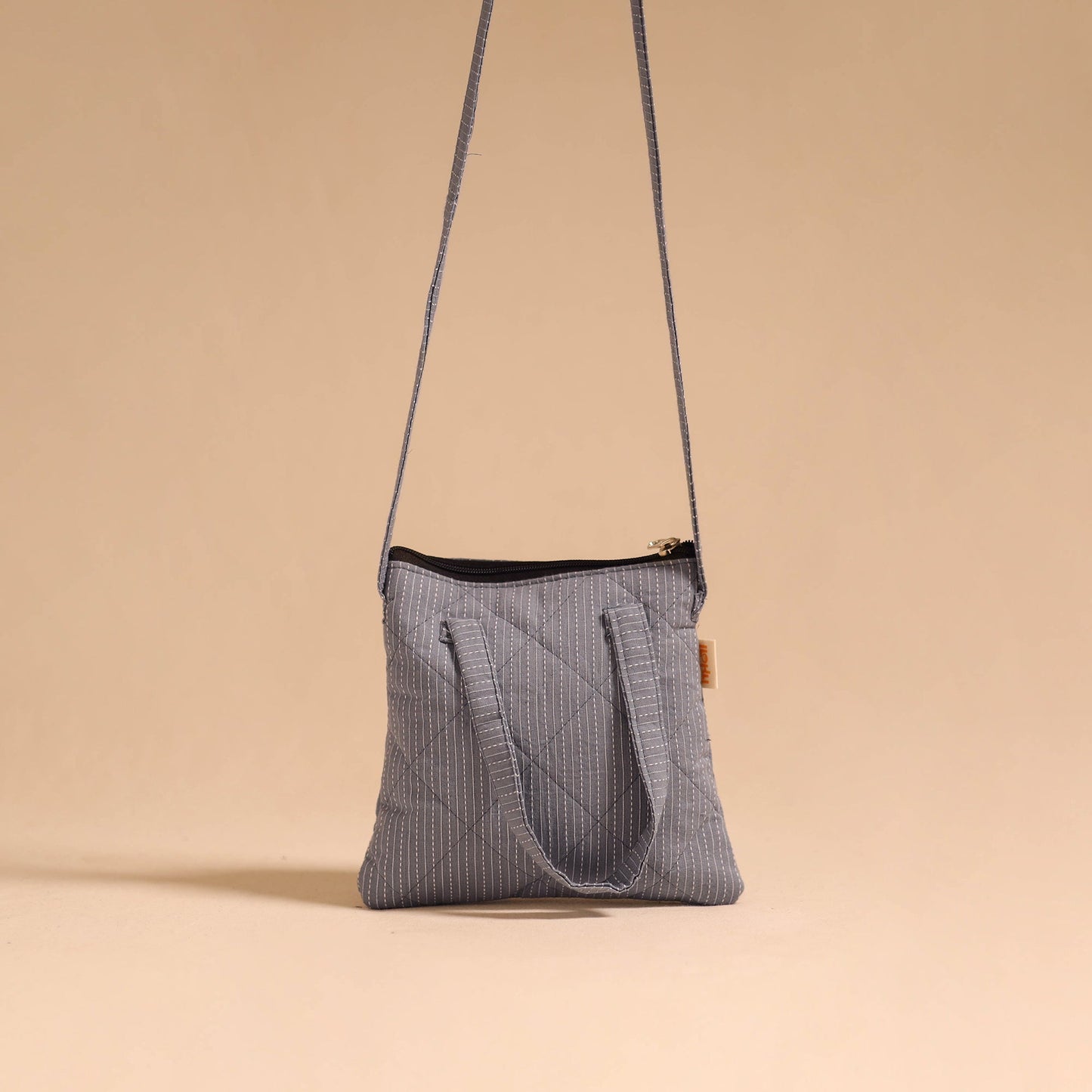 Grey - handmade quilted cotton sling bag 71 - handcrafted