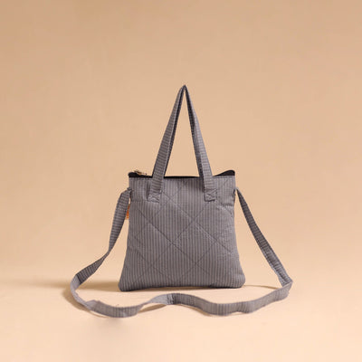 Grey - handmade quilted cotton sling bag 71 - handcrafted