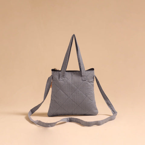 Grey - handmade quilted cotton sling bag 71 - handcrafted