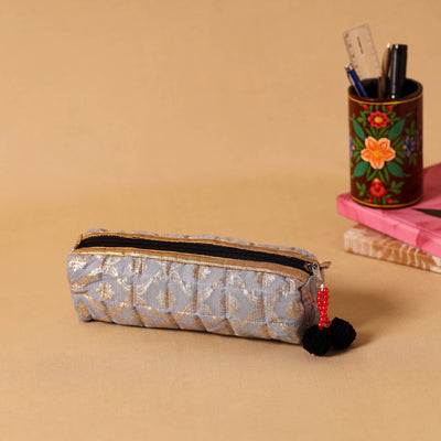 Grey Handmade Quilted Pencil Pouch
