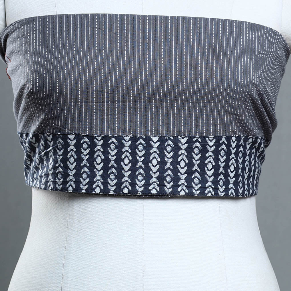 Grey - handmade running stitch plain cotton blouse piece