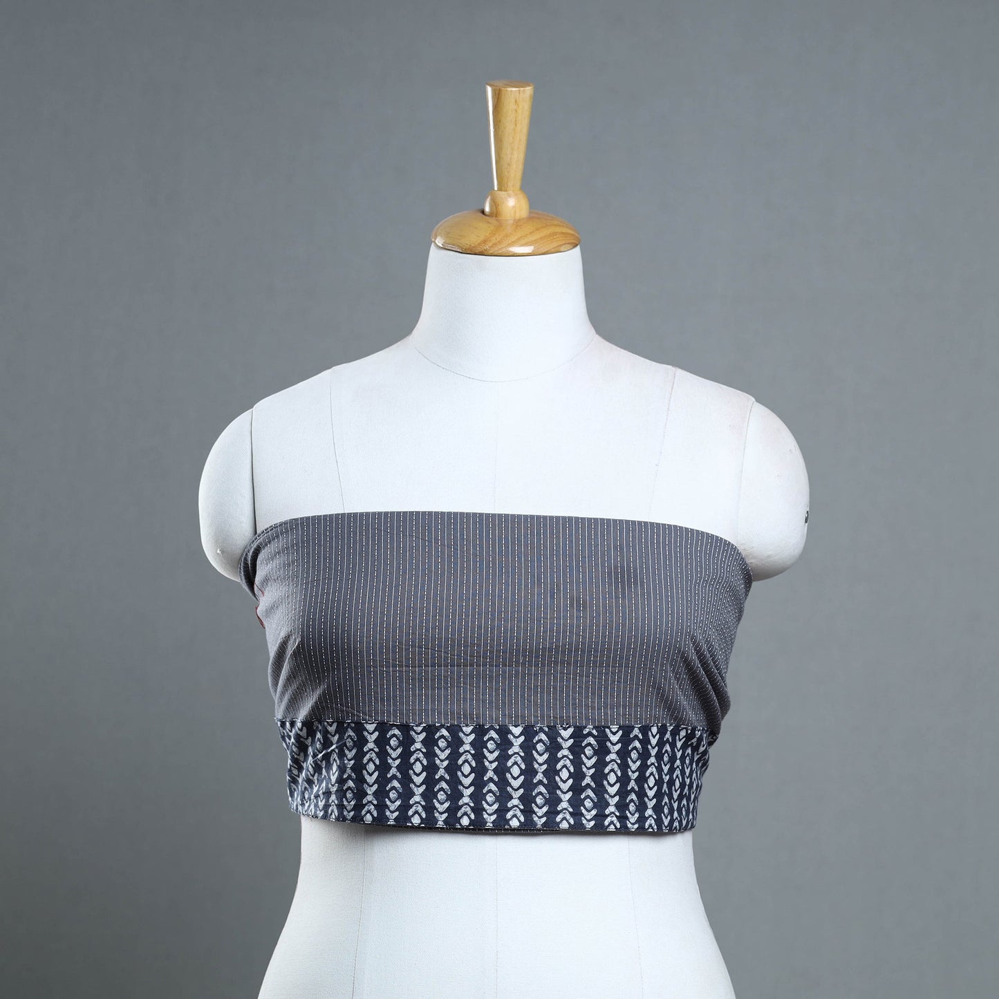 Grey - handmade running stitch plain cotton blouse piece
