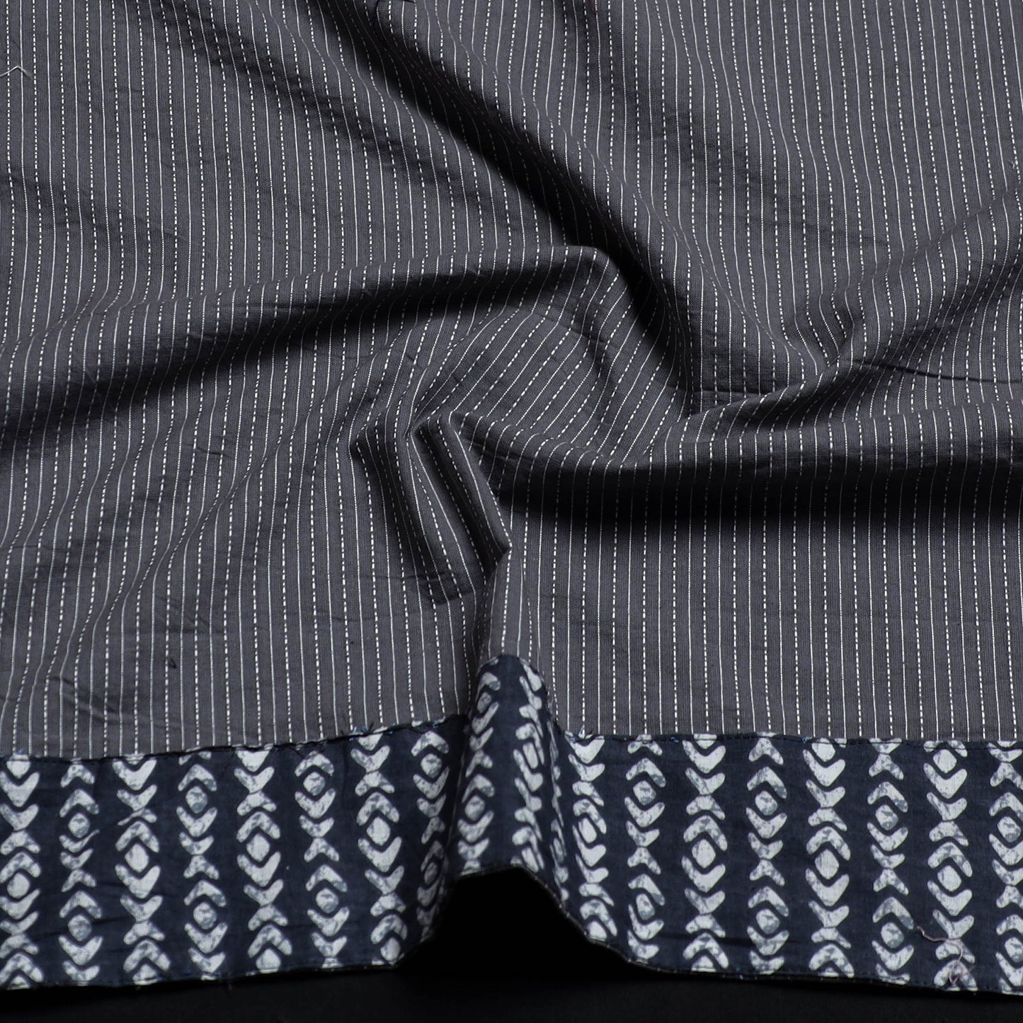 Grey - handmade running stitch plain cotton blouse piece