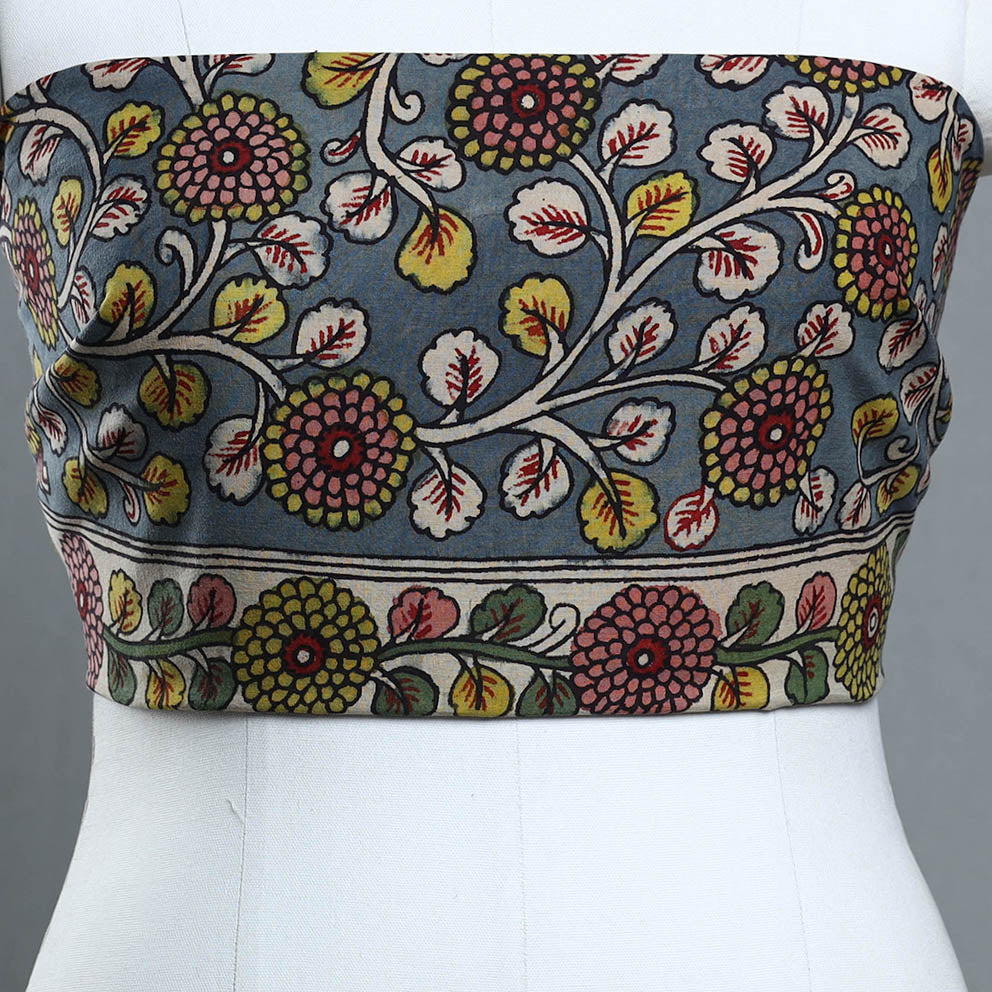 Grey - handpainted cotton kalamkari blouse piece 11