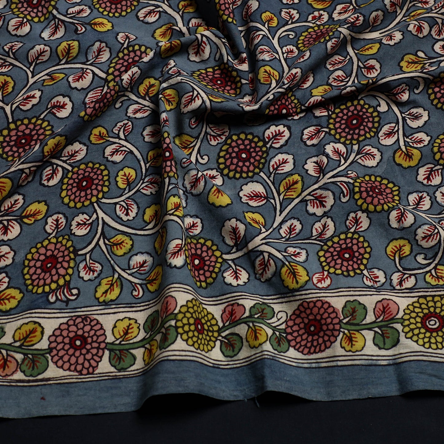 Grey - handpainted cotton kalamkari blouse piece 11