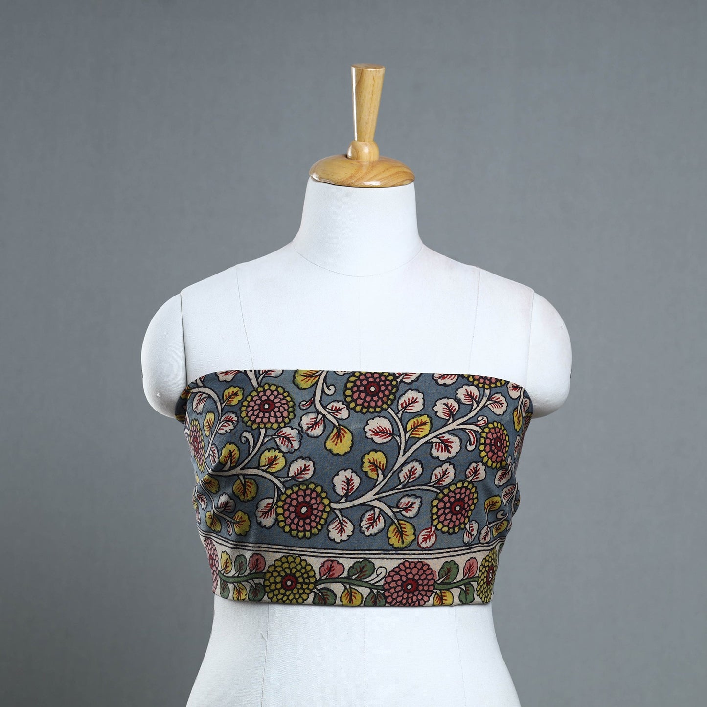 Grey - handpainted cotton kalamkari blouse piece 11