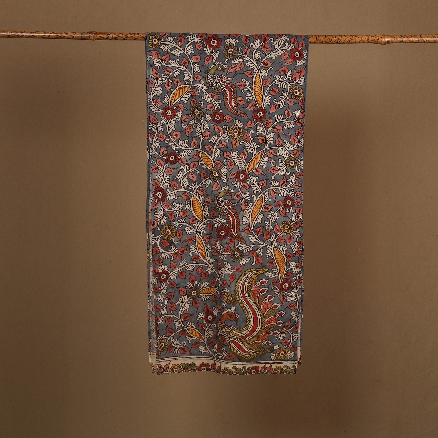 Grey Handpainted Cotton Kalamkari Stole 