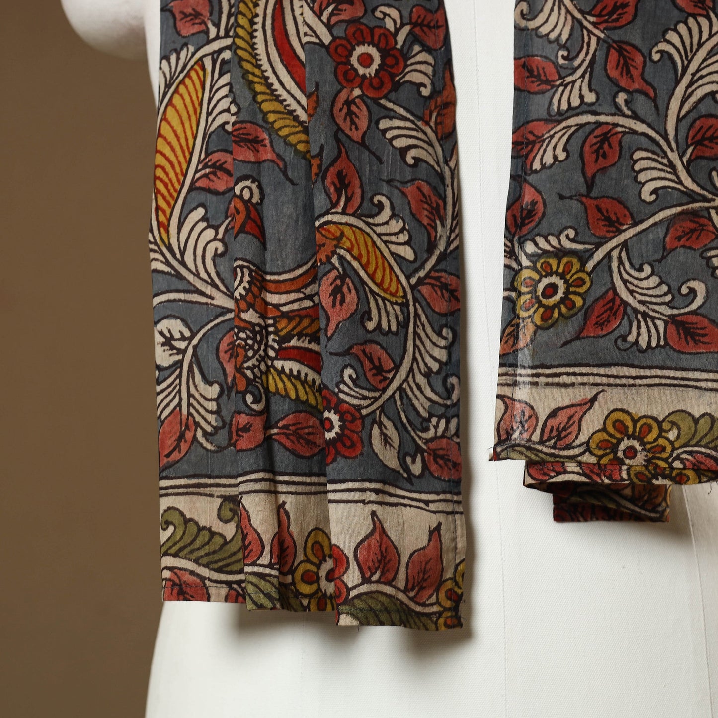 Grey Handpainted Cotton Kalamkari Stole 