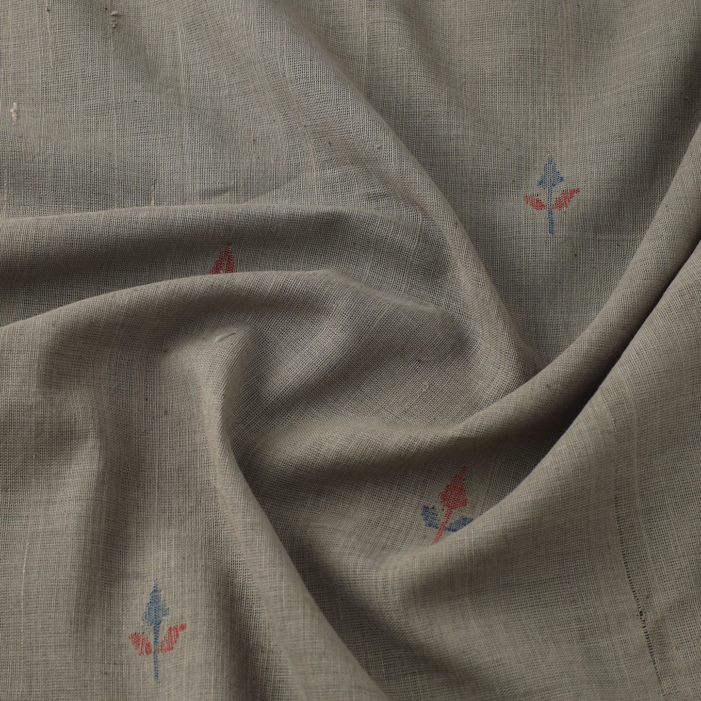 Grey Handspun Handloom Natural Dyed Cotton Jamdani Fabric