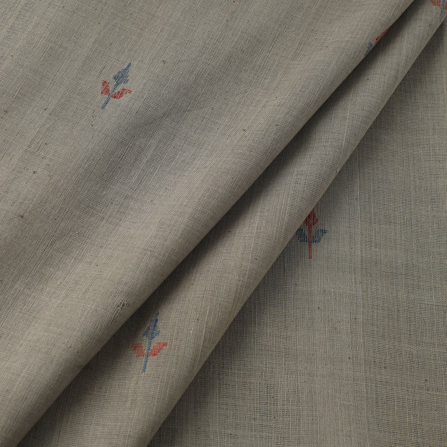 Grey Handspun Handloom Natural Dyed Cotton Jamdani Fabric